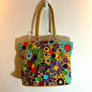 GAJMOTI OF CANADA Floral Canvas Sequins Inside Pocket Zipper Closure Tote